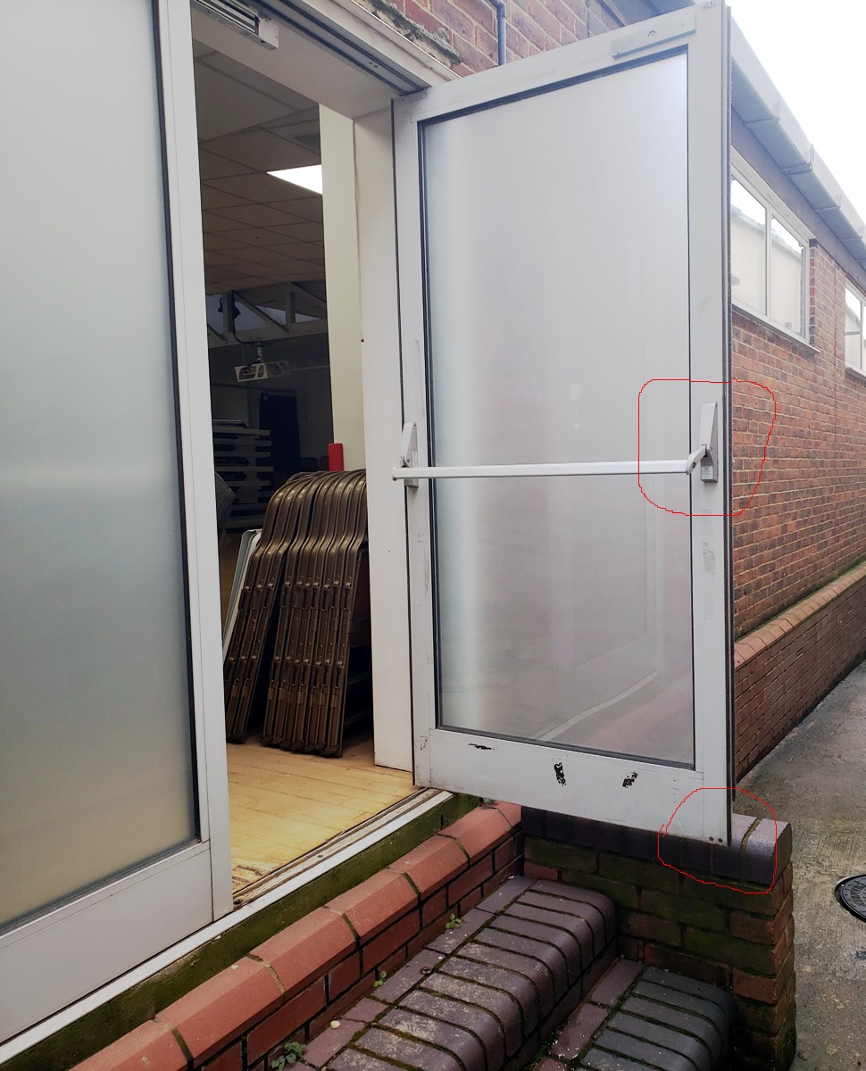 Fire escape door with bend frame